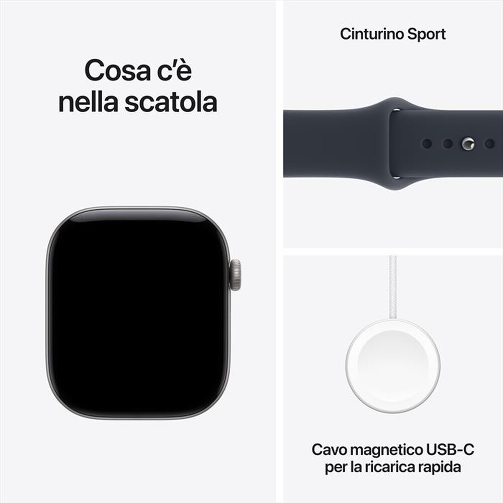 Immagine del prodotto APPLE - Watch Series 12 GPS 46mm Alluminio Grigio Siderale-Sport Band Blu marino - S/M