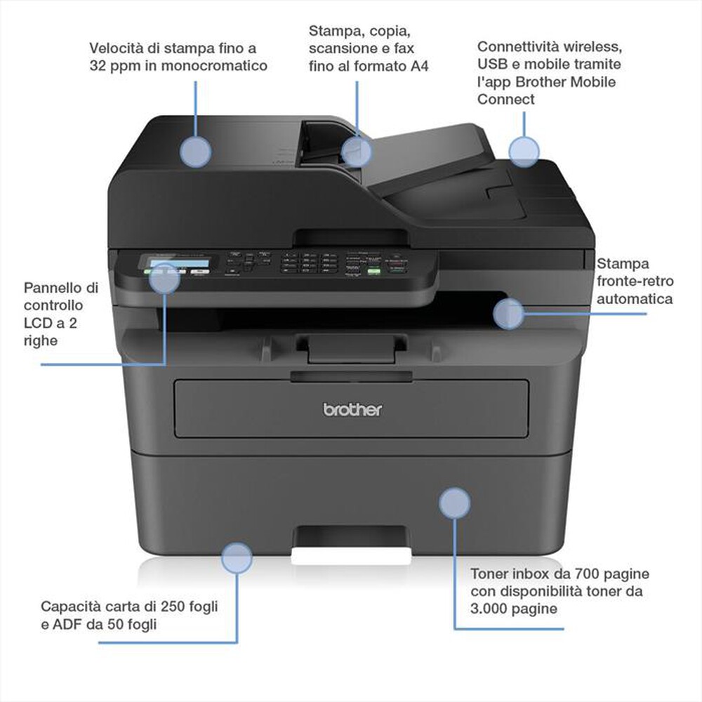 BROTHER - Multifunzione MFCL2827DWRE1-Nero