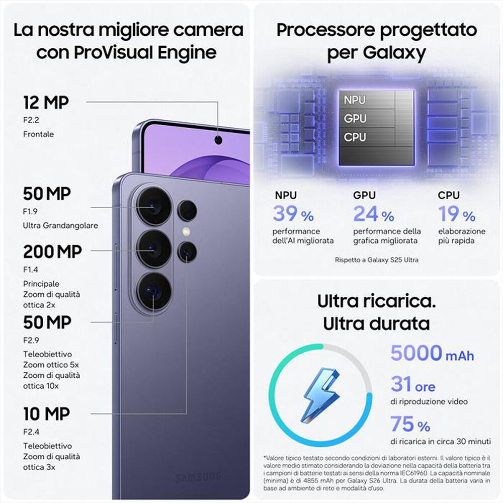 Immagine del prodotto SAMSUNG - Smartphone Galaxy S26 Ultra 512GB/12GB-Cobalt Violet