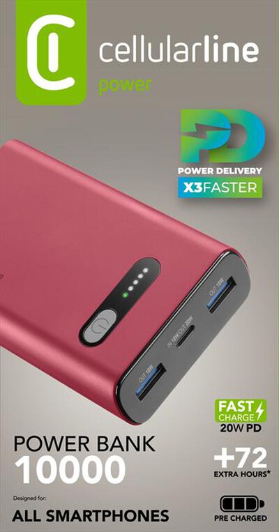 CELLULARLINE - Caricabatterie Portatile PBFAST01PD10000R-Rosso