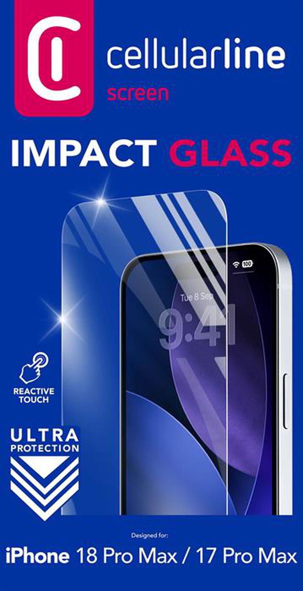 Immagine del prodotto CELLULARLINE - Pellicola IMPACT GLASS per IPHONE 18 PRO MAX-Trasparente