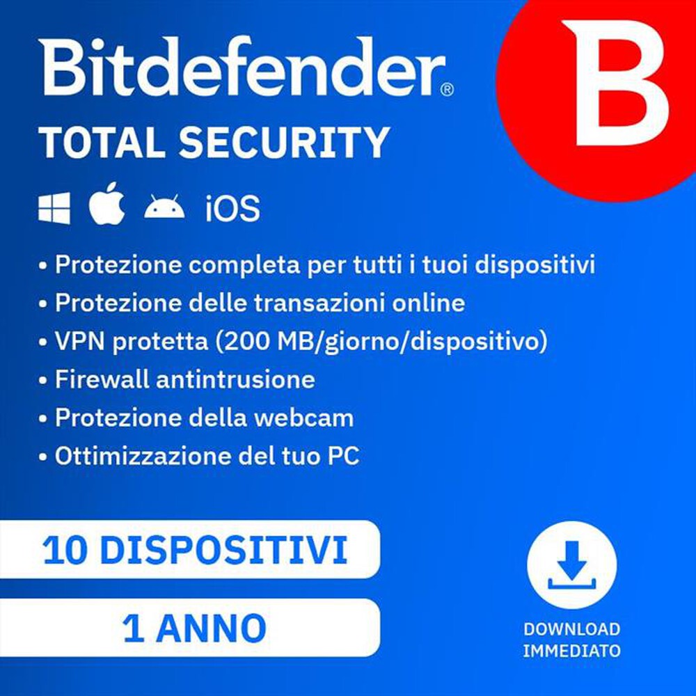 Immagine del prodotto BITDEFENDER - Total Security 1 Anno - 10 Dispositivi