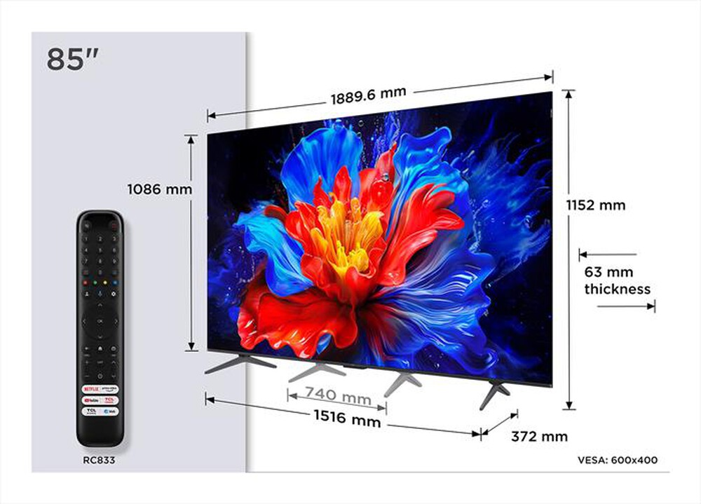Immagine del prodotto TCL - Smart TV QLED UHD 4K 85" 85P89K-Metallico