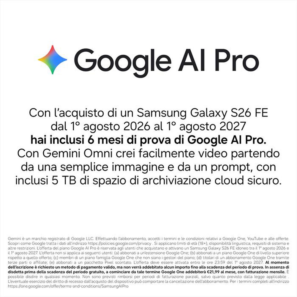 Immagine del prodotto SAMSUNG - Smartphone Galaxy S26 FE 8GB+256GB-Blueberry