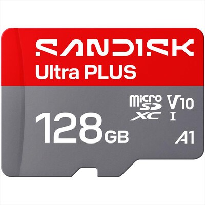 SANDISK - MEM.MICRO SD ULTRA PLUS 128GB XC +ADATT.SD A1 V10-grigio
