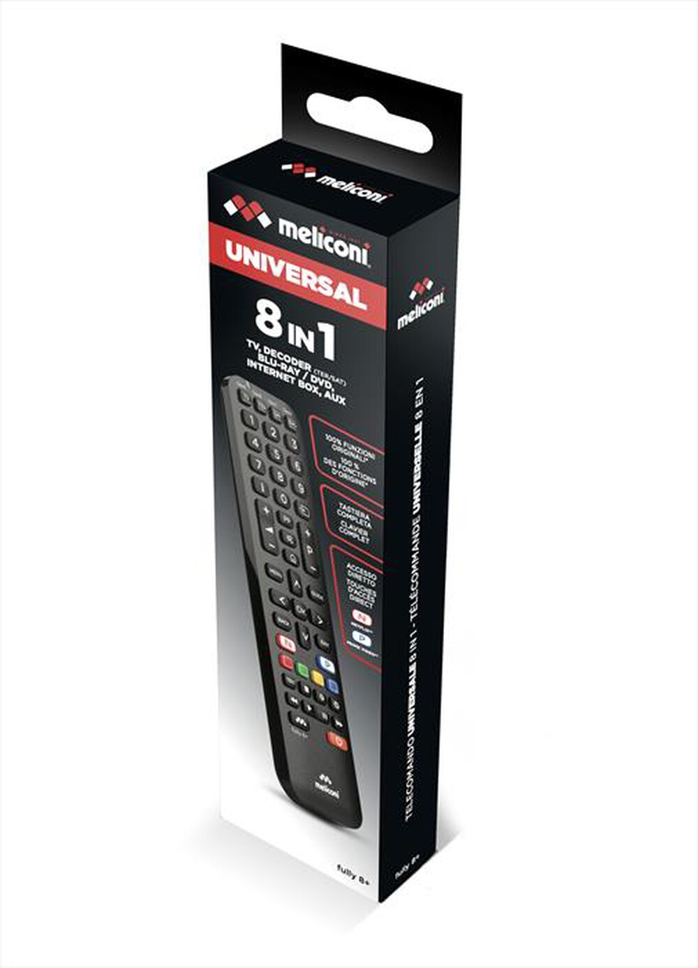Immagine del prodotto MELICONI - Telecomando universale 8 in 1 FULLY 8+-Calotta nera, tastiera grigia