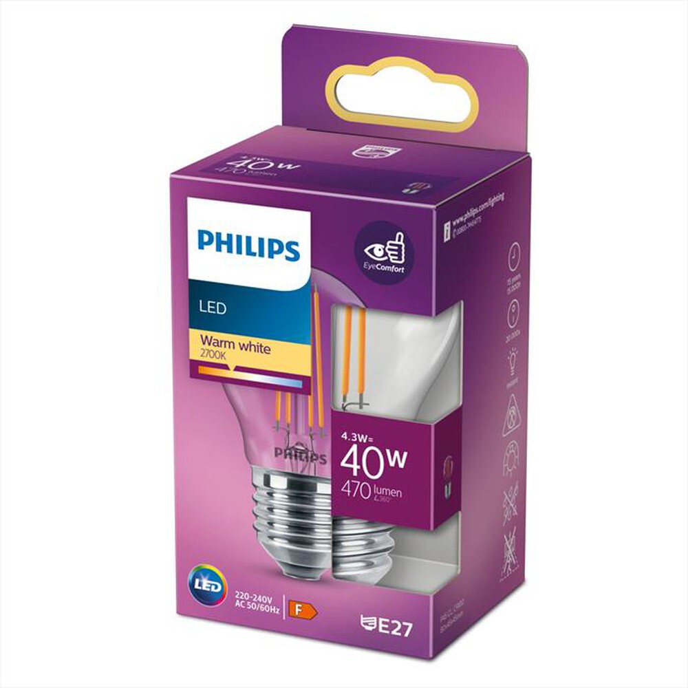 Immagine del prodotto PHILIPS - LED OLIVA E SFERA 4,3 W 40 W E27 LUCE BIANCA CALDA