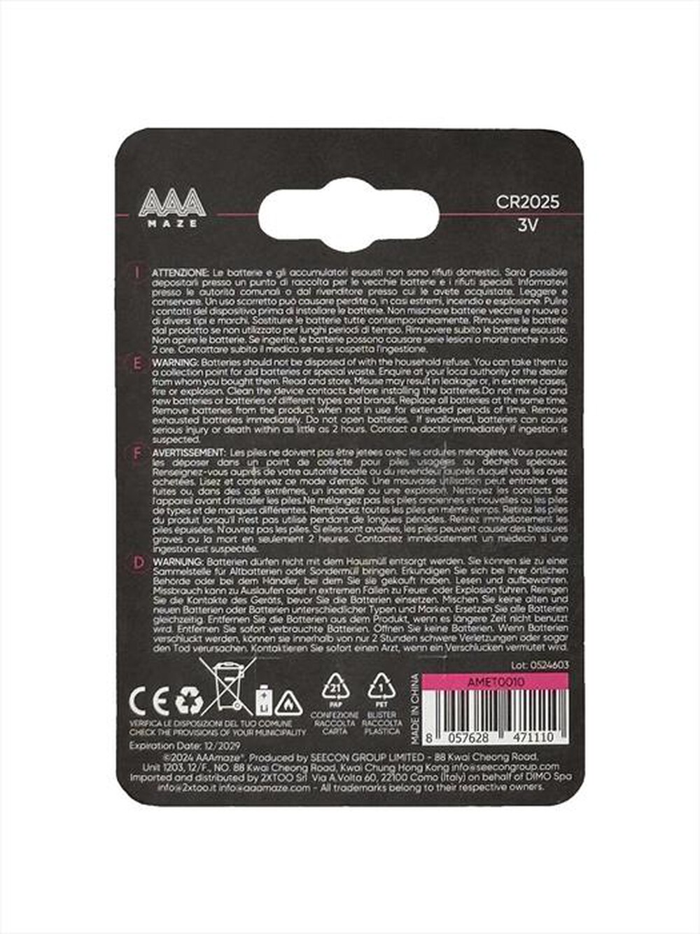Immagine del prodotto AAAMAZE - PILE BUTTONCELL LITHIUM CR2025-Acciaio