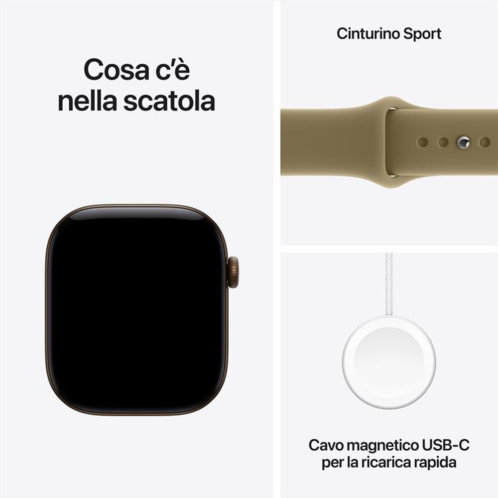 Immagine del prodotto APPLE - Watch Series 12 GPS 46mm Alluminio Bronzo Scuro-Sport Band Oliva - S/M