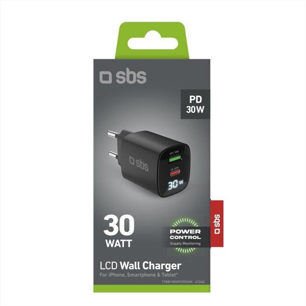 Immagine del prodotto SBS - Caricatore da rete TETRGANLCD1USB1C30K-Nero