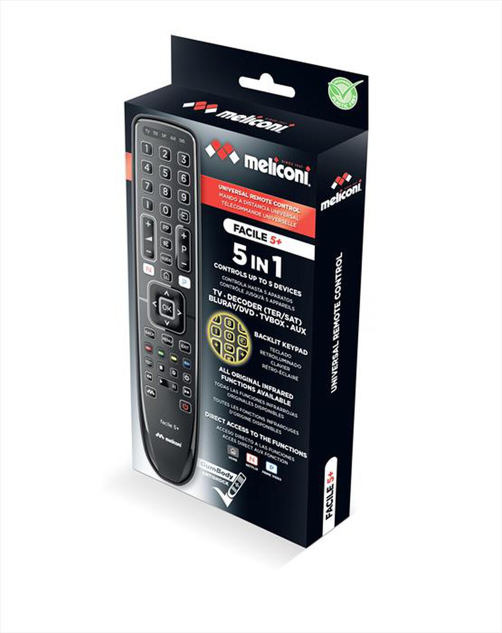 Immagine del prodotto MELICONI - Telecomando universale 5 in 1 GUMBODY FACILE 5+-Calotta ABS nera opaca con ins