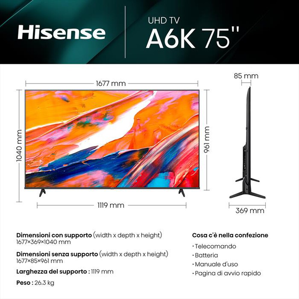Immagine del prodotto HISENSE - Smart TV LED UHD 4K 75" 75A69K-Black