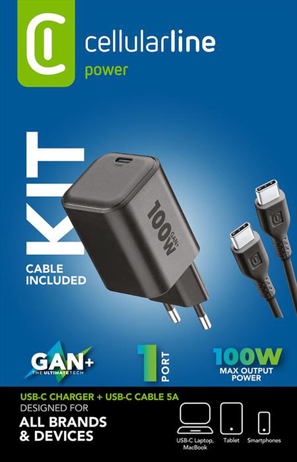 Immagine del prodotto CELLULARLINE - Caricabatterie da rete 100W KIT ACH 100W-Nero