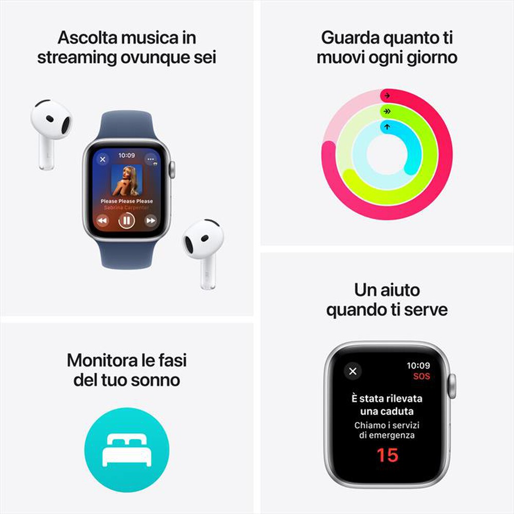 Immagine del prodotto APPLE - Watch SE GPS + Cellular 44mm Cassa Alluminio-Argento - Sport Loop Azzurro