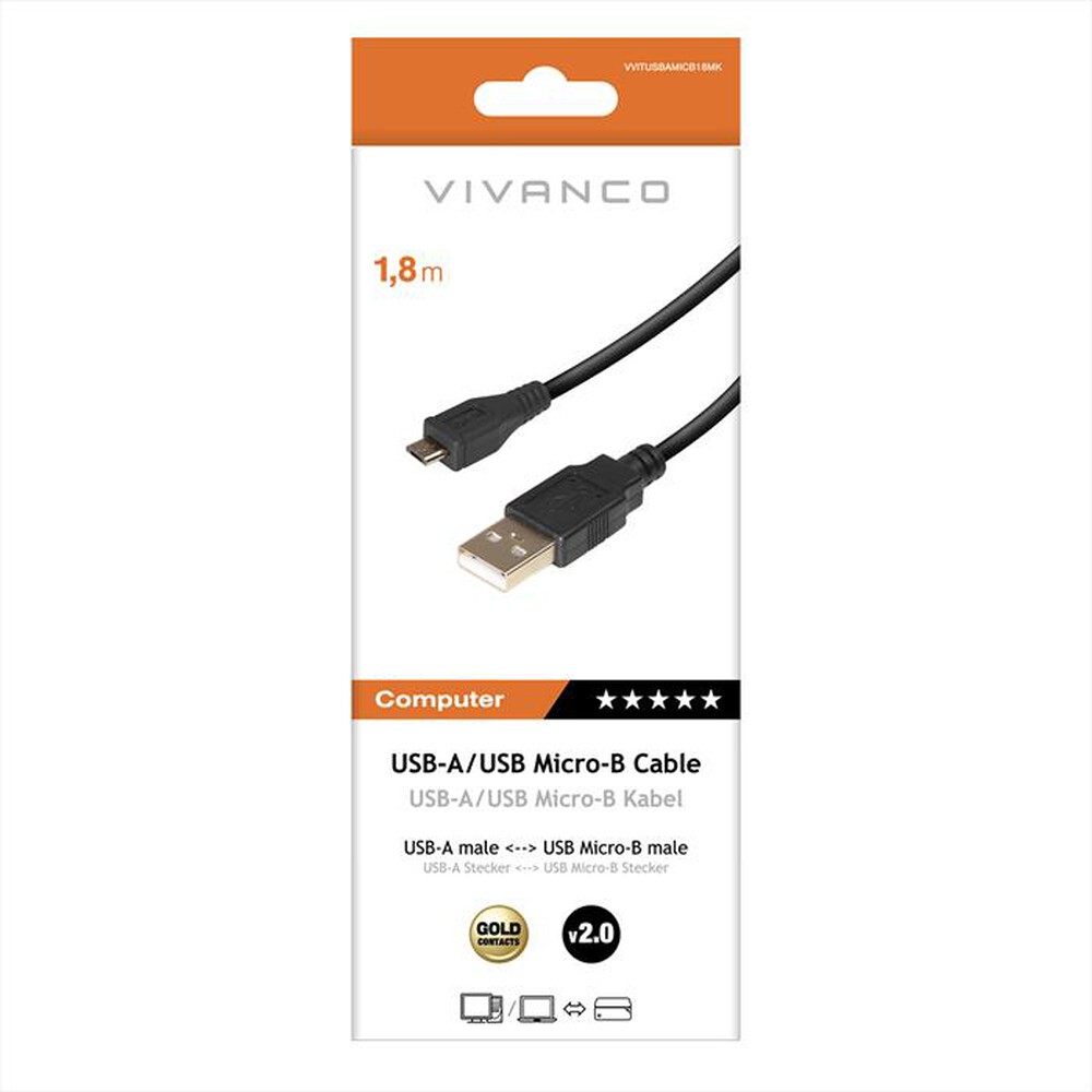 Immagine del prodotto SBS - USB 2.0 cert.cable,plug A- plug micro B,1,8m-Nero