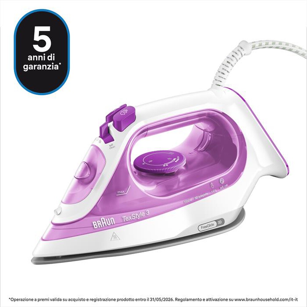 Immagine del prodotto BRAUN - FERRO A VAPORE TEXSTYLE 3 SI3030PU-BIANCO/ROSA