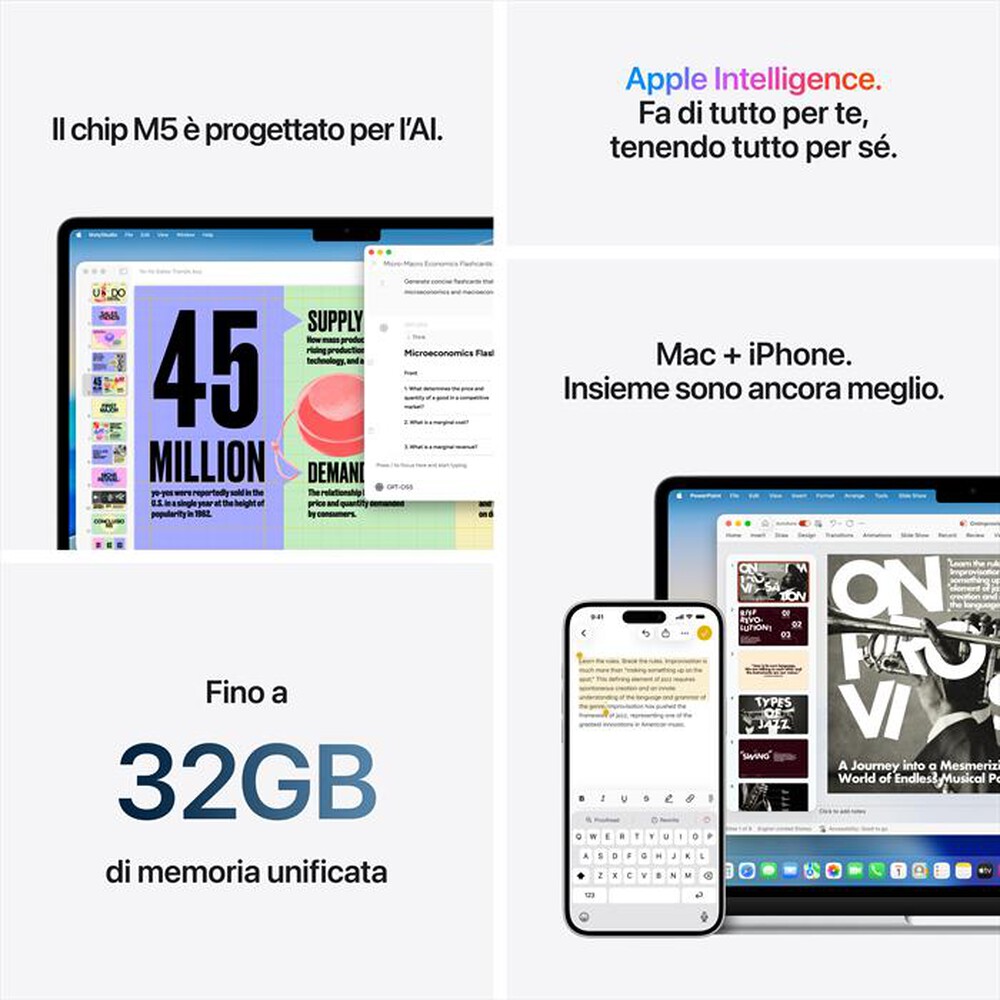 Immagine del prodotto APPLE - MacBook Air 13" M5 Core 10 CPU 8 GPU 16GB 512GB-Argento