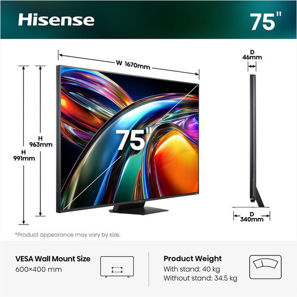 Immagine del prodotto HISENSE - Smart TV MINI LED 4K 75" 75UR9S-NERO