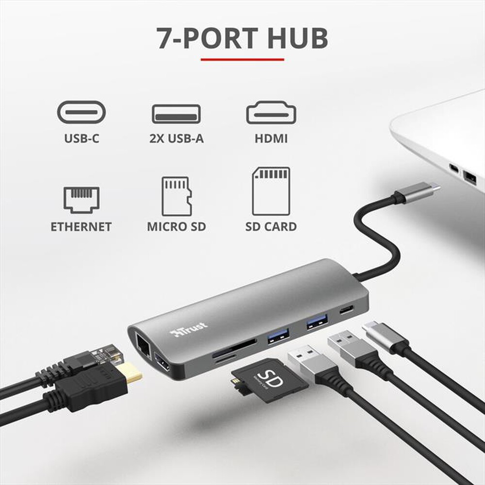 Immagine del prodotto TRUST - DALYX 7-IN-1 USB-C ADAPTER-Grey/Black