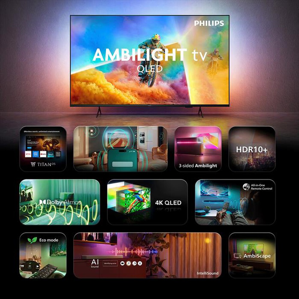Immagine del prodotto PHILIPS - Smart TV Ambilight QLED 4K 55" 55PQS8501/12-Black