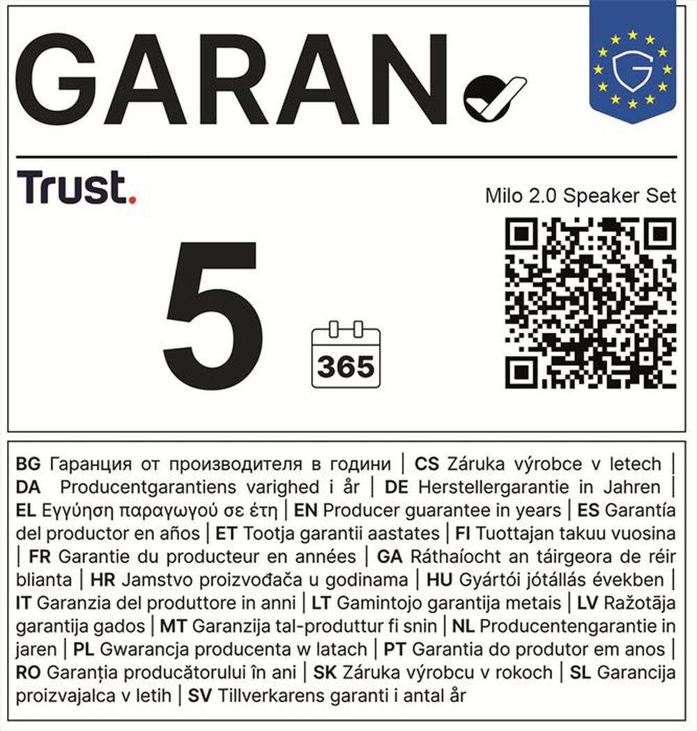 Immagine del prodotto TRUST - Milo Set di altoparlanti 2.0-Black