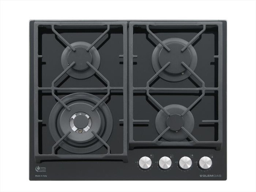 GLEM GAS - Piano cottura a gas GV64TXBK 4 fuochi 60cm-Nero Lucido