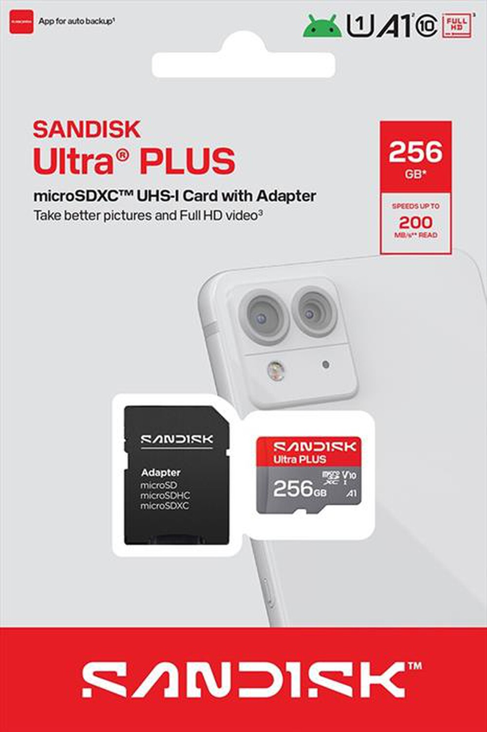 Immagine del prodotto SANDISK - SCHEDA MICROSD ULTRA PLUS A1 V10 256GB-grigio