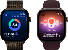 Apple Watch Series 12, cassa in alluminio color bronzo scuro, grafico circolare della qualità del sonno, Digital Crown, Loop in maglia milanese color bronzo scuro