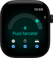 Apple Watch Series 12, cassa in alluminio nero, punteggio di Preparazione pari a 8, lato destro, Digital Crown