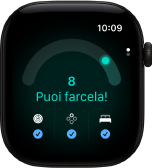 Apple Watch Series 12, cassa in alluminio nero, punteggio di Preparazione pari a 8, lato destro, Digital Crown