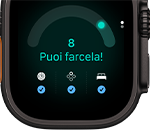 Apple Watch Ultra 4, cassa in titanio nero, punteggio di preparazione di 8, lato destro, Digital Crown, tasto laterale in rilievo